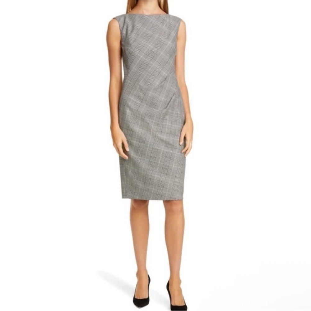 Lafayette 148 Della Wool Blend Houndstooth Sheath Dress SZ 4 EUC